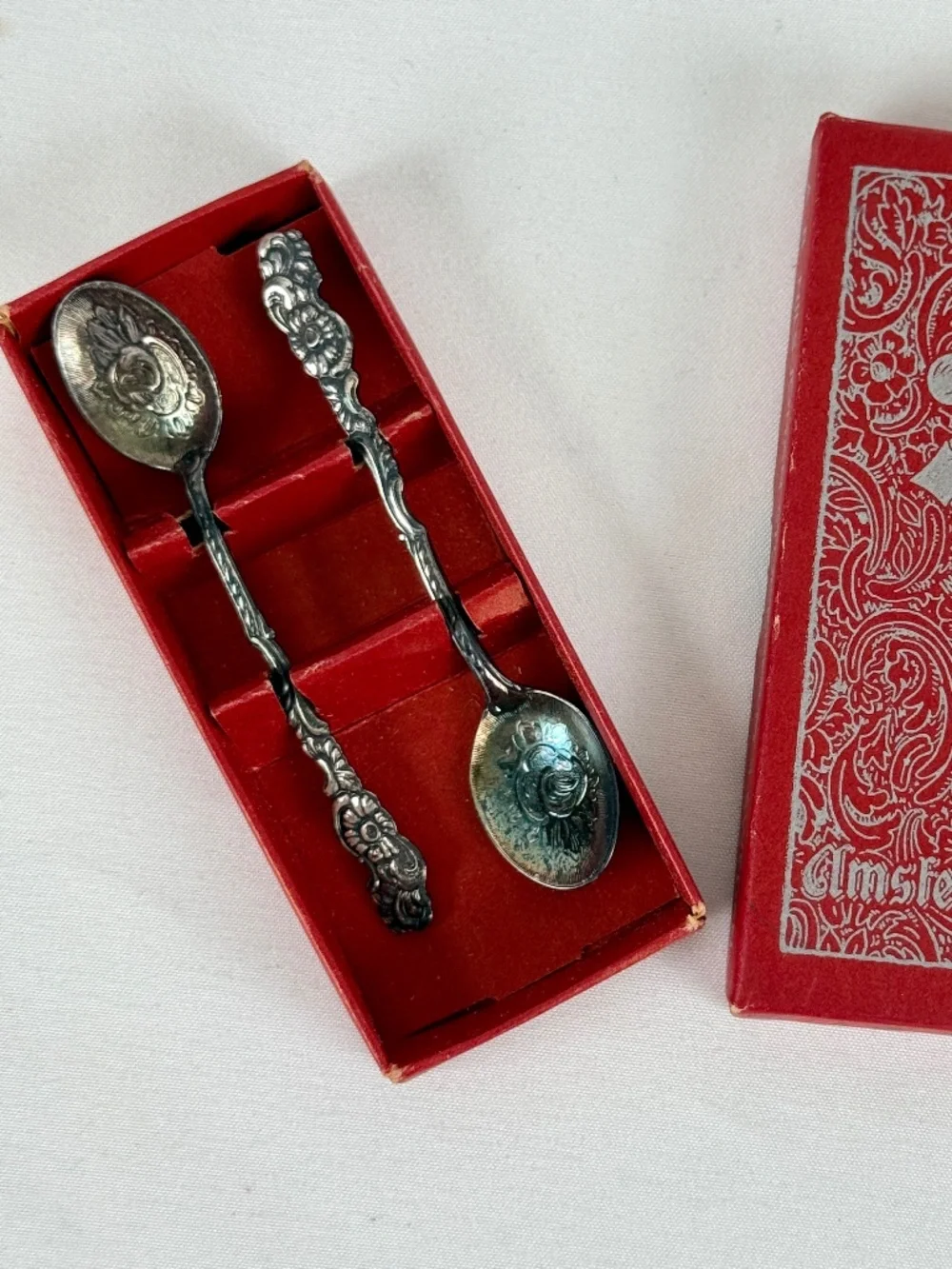 Vintage Nils Johan Sweden Silverplate Set of 2 Demitasse Spoons in Original Box
